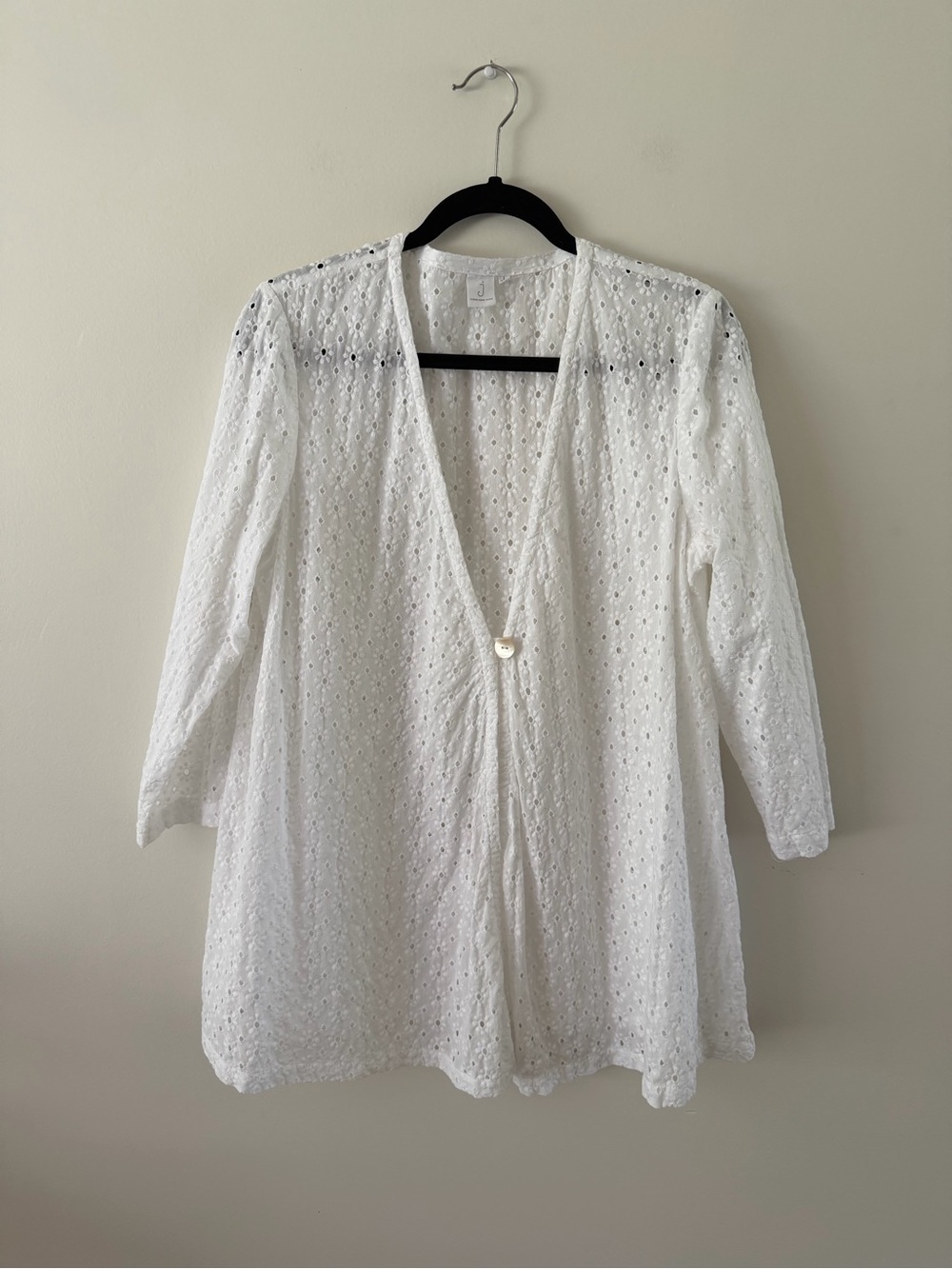 100% Cotton White Eyelet Embroidered Flowy Coastal Cottage Peasant Blouse Large